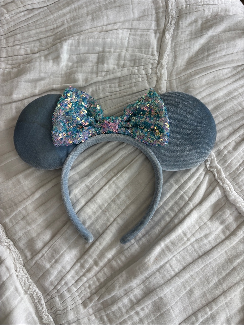 Sequin Bow Mouse Ear Headband - Light Blue